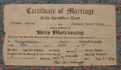 Michael and Barbara's marriage certificate